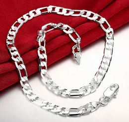 925 Sterling Silver plated 20inches 3:1 Sideways 6MM chain men figaro Necklace pretty Classic fashion