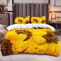 Bedding Sets Soft Comforter Cover With Sunflowers Print Floral Garden Duvet White Reverse Microfiber Quilt