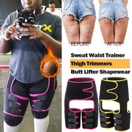 3 in 1 Neoprene Slim Thigh Trimmer Leg Shapers Women High waist Trainer Compress Slimming Belt Fat Burning Workout Heat Shaper X0713