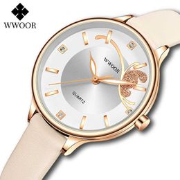 Women Watches WWOOR Top Brand Luxury Designer White Ladies Dress Quartz Watch For Women Leather Casual Wristwatch Gift xfcs 210527