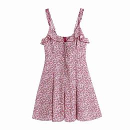 Sweet Women Square Collar Dress Summer Fashion Ladies College Style Cute Female Stacked Flower Print Mini 210515