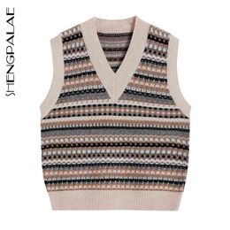 Autumn Long Sleeve Jumper Knitted Loose Fashion Pullover Femme Sleeveless Sweater Vest Jacket ZA5553 210427