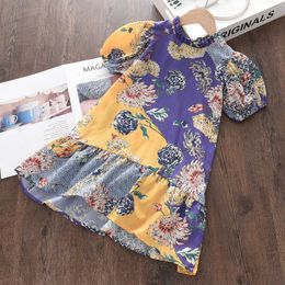 3-7 Years Girls Floral Dress 2021 Summer Short Sleeve Ball Gown Clothing Kids Baby Princess Dresses Children Clothes Q0716