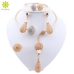 Earrings & Necklace Fashion Dubai Gold Color Crystal Bracelet Ring African Beads Costume Acessories Bridal Wedding Jewelry Set