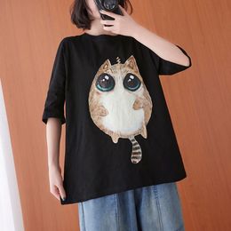 Oversized Women Cotton Casual T-shirts New Summer Simple Style Cartoon Print Loose Comfortable Female Tops Tees S3615 210412