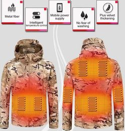 Camisetas al aire libre Chaqueta de calefacción eléctrica de invierno usb hombres inteligentes mujeres mujeres gruesas chaquetas calentadas de camuflaje con capucha de calor de caza de calor
