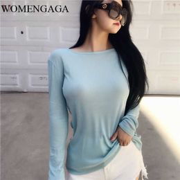 mint green micro through Tshirt Women Spring Solid sexy Slim Fit skinny Tee Casual Long Sleeve Tops female girls GCZD 210603