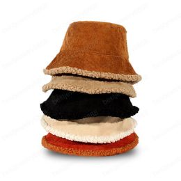 Corduroy Thick Warm Winter Women Bucket Hat Fashion Double-Sided Lamb Wool Fishman Panama Caps Casual Outdoor Female Sun Hat