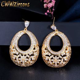 Micro Pave CZ Zirconia Stone Yellow Gold Colour Vintage Women Drop Earrings High Quality Wedding Party Jewellery CZ031 210714