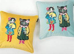 Luxury designer pillow case classic Cartoon cat pattern embroidery cushion cover 45*45cm for home decoration and festival Christmas warm gif