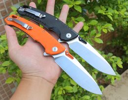 High quality Flipper Folding Knife 8Cr14Mov Satin Drop Point Blade G10 + Stainless Steel Handle Ball Bearing Fast Open Knives 2 Handles Colors