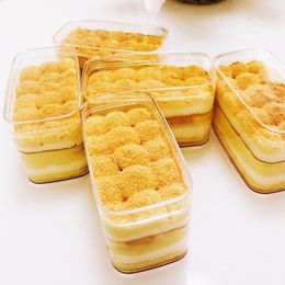 Disposable Transparent Plastic Dessert Packing Boxes Fruit Ice Cream Container Empty Rectangle Cookie Box