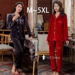 5XL Velvet Pajamas Warm Women Pajamas Set Winter Home Clothes Homewear Nightwear Cardigan Large size Pyjamas nightie 210330