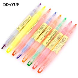 Highlighters 8 Color Double Side Fluorescent Pen Highlighter Marker For Bookmark Stationery Office Accessories School