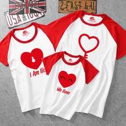 Family Look Matching Outfits Clothes Love Heart Casual Cotton Top Summer Short Sleeve t shirt Father Mother and Daughter Clothes 210713