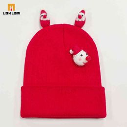 Winter Christmas ladi hat New moose decorated adult Christmas hat Cute snowman thick warm knit hat