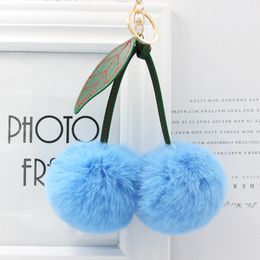 2022 New Party Favor Fur Fruit Cherry Hair Ball Key-chain Creative Plush Bag Pendant Imitation Rex Rabbit Fur Accessories