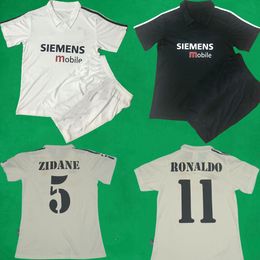 -02 03 03 Real Madrid Retro Jerseys de futebol Shorts 2002 2003 Home Away Kits Ronaldo Zidane Raul Camisas de futebol Men's + Kids Set Sports Uniformes