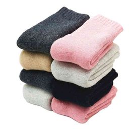 Winter women's solid Colour thick high quality wool socks super thick warm cashmere casual socks 3 pair 210720