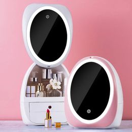 Storage Boxes & Bins Egg Shape LED Light Desktop Organiser Mirror Makeup Creative Cosmetic Box Protable Beauty Christmas Gifts