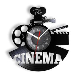 Wall Clocks Home Theatre Retro Record Clock Man Cave Decor Watch Cinema Laser Cut Out Re-purposed LP Movie Signs