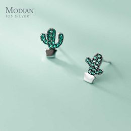 Green Crystal Lovely Vintage Plant Cactus 925 Sterling Silver Tiny Stud Earring for Women Japanese Style Fine Jewellery 210707