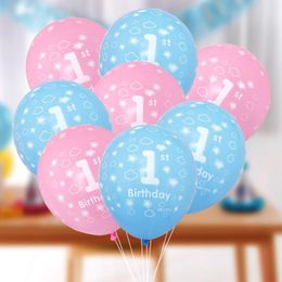 Party Decoration 10pcs Blue 1st Birthday Balloon One 1 Year Old First Happy Decor Latex Ballon Baby Shower Girl Favour