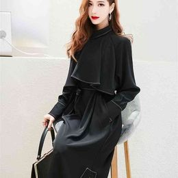 One piece half high collar windbreaker dress autumn female Korean version Office Lady Knee-Length Turtleneck 210416