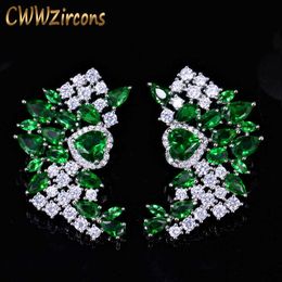 High Quality Druzy Cubic Zirconia Big Green Designer Stud Earring for Women Silver Color CZ Jewelry Accessories CZ395 210714