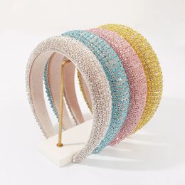 Baroque Sparkly Padded Rhinestones Headbands Full Crystal Candy Colour Temperament Wide Hairbands Headwear Women Hair Accessories