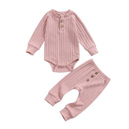 2pcs Newborn Clothes Set Baby Boy Girls Long Sleeve Thickened Romper Long Pants Toddler Outfit G1023