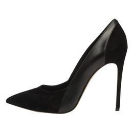 Handmade Simple Style Womens Stiletto High Heel Pumps Faux Kid-suede Leather Slip-on Evening Office Party Prom Fashion Black Court Shoes H0771-1
