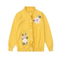 Spring Little Girls Sweater Long sleeve Flowers embroidered Kids Knit cardigan sweaters Sweet Girls Clothes knitted jacket 3-14T 211106