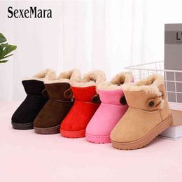 Casual Buckle Toddler Children Snow Boots Non-slip Kids Girl Fur Shoes Baby Boy Keep Warm Shoes Boots for Winter C08191 211108