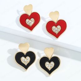 Trendy Rhinestone Multilayered Heart Earring Women Metal Red Black Love Drop Dangle Earrings Jewellery