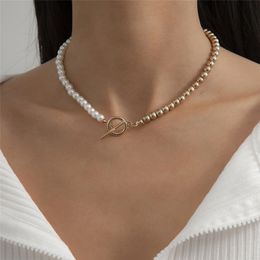 2021 Fashion Baroque Pearl Chain Necklace Women Collar Wedding Punk Toggle Clasp Circle Lariat Bead Choker Necklaces Jewellery