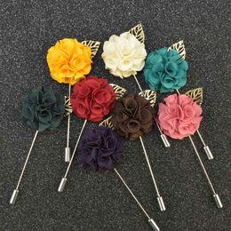 20 pcs/lot , Mens Flower Lapel Pin Wedding Boutonniere with Gold Leaf