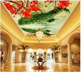 Custom photo Wallpaper 3d zenith murals Modern flower peacock living room ceiling mural wall papers home decoration