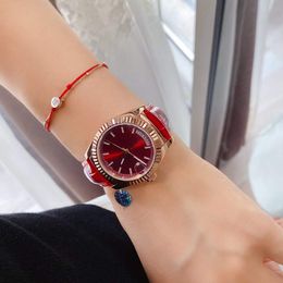 Women's 33mm Watch Day-Date Quartz Battery CAL.2350 with leather Strap Fashion Wine Dial RX090104