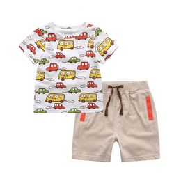 Boy Clothing Summer Baby Boys Set White Cartoon Children's T-Shirt Top+Short 2Pcs Kids 210528