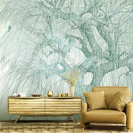 Wallpapers Custom Wall Art Decor Wallpaper Creative Fresh Tree Pattern Hand-painted Po Murals For Living Room Bedroom Designs Supplies