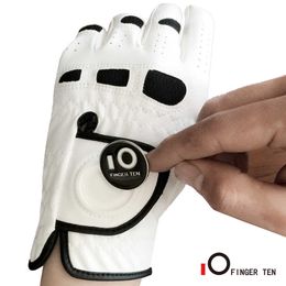 Men's Golf Gloves with Ball Marker Left Hand Lh for Right-Handed Golfer All Weather Grip Fit Small Medium ML Large XL Finger Ten 201026