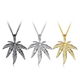 Fashion man Maple Leaf Necklace Titanium Steel Hemp Pendant Glittery Charm Chain Gift Hip Hop Jewellery Accessories
