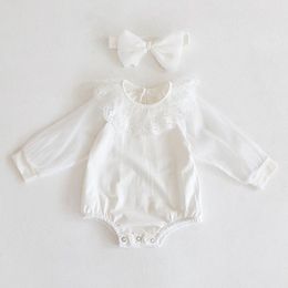 Summer Baby Girls Rompers Clothes Bodysuits Long Sleeve + Hair Band Infant Bodysuit 210429