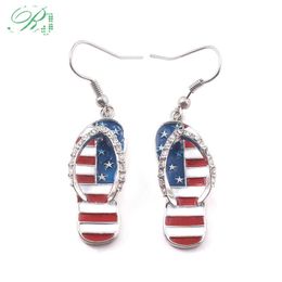 Rj New Fashion American Flag Crystal Earrings Slippers Shape Pentacle Girl Patriot Ear Studs Brincos for Women Bijoux Gift Q0709