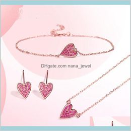 girls necklace bracelet set UK - Sweet Jewelry Sets 18K Rose Gold Cz Heart Earrings Necklace Bracelet Set For Girls Women Nice Gift Drop Delivery 2021 M9G5Y