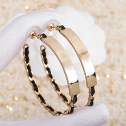 2021 New Hot Brand Fashion Jewellery For Women Black Leather Design Party Light Gold Earrings C Name Stamp Luxury Top Quality