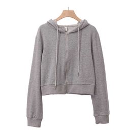 100% cotton Fashion Women Sweatshirt Solid Full Zipper Long Sleeve Crop Hoodie Female Pullover Coat m30638 210526