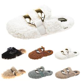 Winter Slippers Autumn Newly Metal Womens Chain All Inclusive Wool Slipper for Women Outer Wear Plus Big Szie Muller Half Drag Shoes 35-40 49