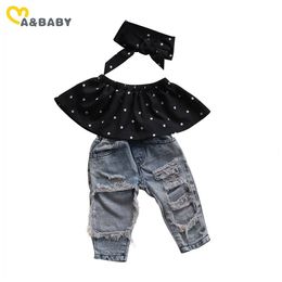 0-3Y Summer Toddler Baby Kid Girl Clothes Set Off shoulder Tops Denim Pants Jeans Outfits Costumes 210515